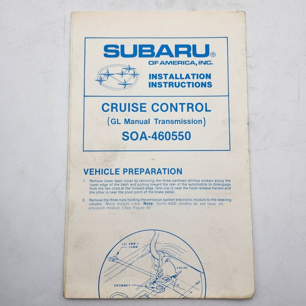 Subaru Cruise Control Installation Instructions Manual SOA-460550